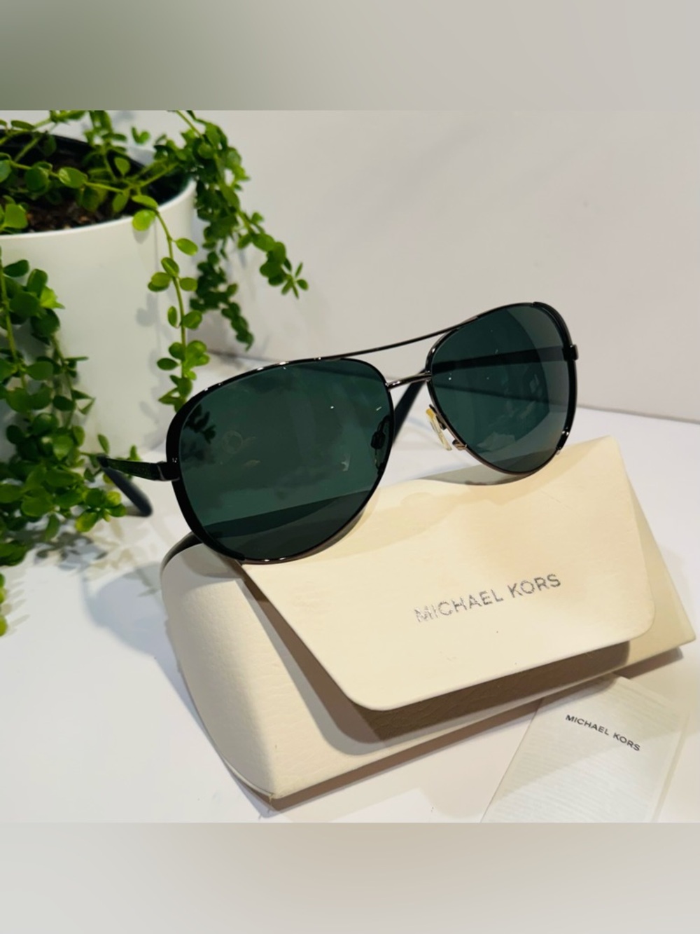 Michael Kors Aviator Unisex Sunglasses Black & Grey with Green Polarized Lenses